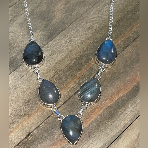 Firey Labradorite Manifesting, Healing Gemstone Boho Teardrop Necklace - Picture 3 of 9
